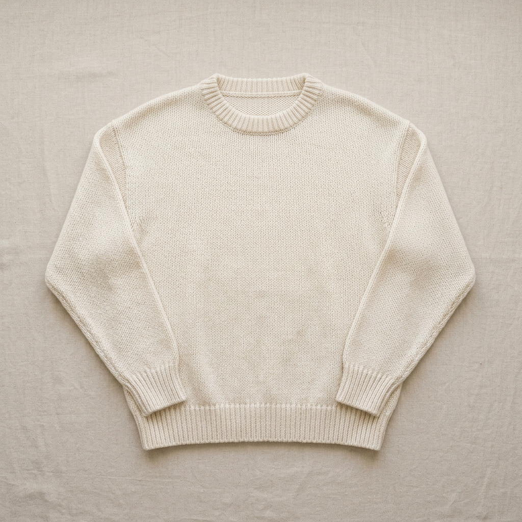 Visuel illustratif du concept de pull-over écru KnitTee